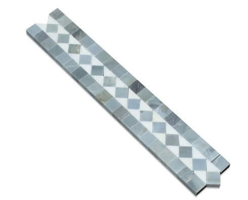 Carrara Italian White BIAS Border Tile with Blue & Gray 2" x 12"