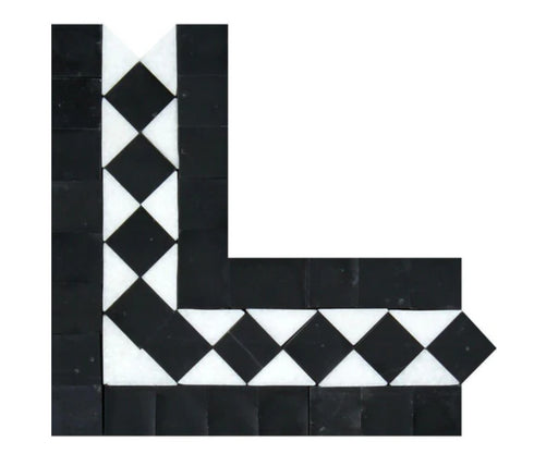 Carrara Italian White BIAS Corner Border with Black