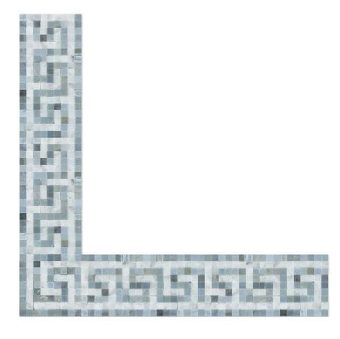 Carrara White - Greek Key Border CORNER (Blue-Gray) Polished