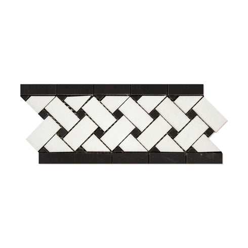 Thassos White Basketweave w/ Black Border 4 3/4" x12"