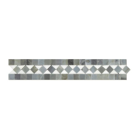 Thassos White BIAS w/ Blue-Gray Border 2"x12"
