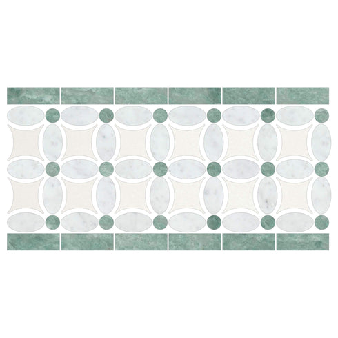 Thassos White Florida Flower w/ Ming-Green Border 5 3/4" x11 1/4"