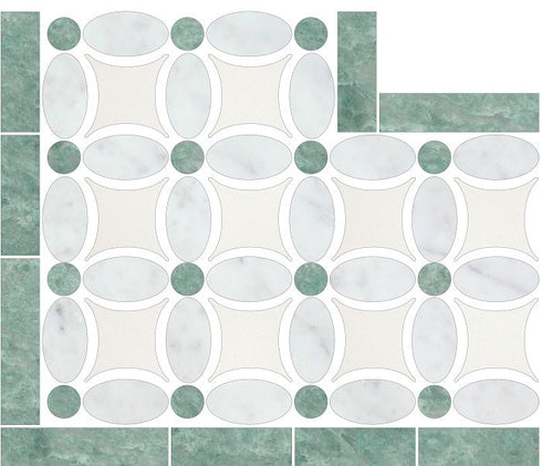Thassos White Flower Border Corner w / Green Polished