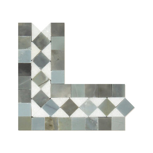 Thassos White Polished BIAS w / Blue-Gray Border Corner