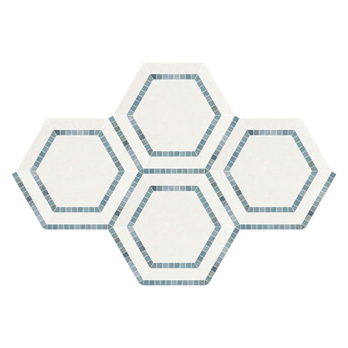 Thassos White 2" X 12" BIAS Border w/ Blue-Gray Dots Honed