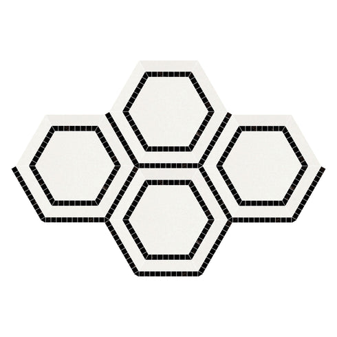 Thassos White Hexagon Combination w/ Black Mosaic Tile 5x5"