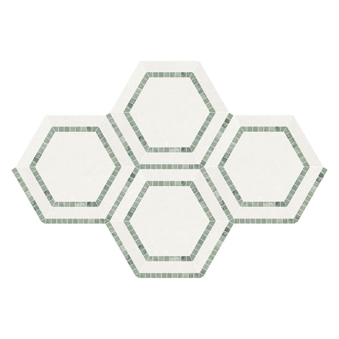 Thassos White 5" x 5" Hexagon Combination w/ Ming-Green Polished