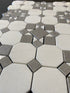 Thassos White Polished Octagon Patio w/ Grey Mosaic Tile