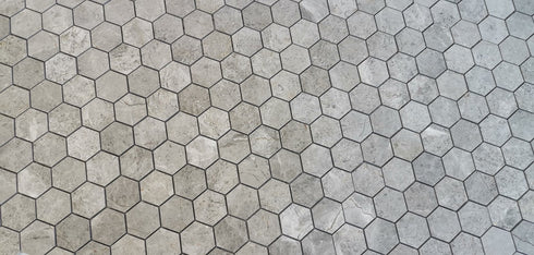 Tundra Gray Marble Hexagon Mosaic Tile 2x2"