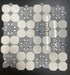 Thassos White Polished Octagon Patio w/ Blue - Grey Mosaic Tile