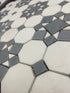 Thassos White Polished Octagon Patio w/ Blue - Grey Mosaic Tile