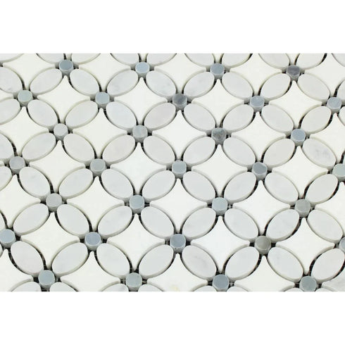 Thassos White Flower Border w / Blue Polished