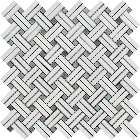 Thassos White Stanza Mosaic w/ Blue-Gray Dots Polished