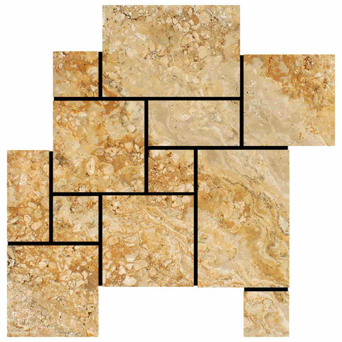 Valencia Travertine Brushed & Chiseled Versailles Floor Tile
