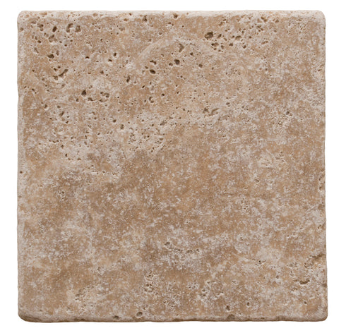 Walnut Travertine Tumbled Exterior Pool Paver 6x6" 1.25"