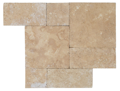 Walnut Travertine Tumbled Exterior Pool Paver Roman Pattern 1.25"