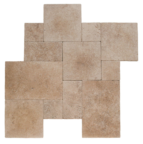 Walnut Travertine Tumbled Exterior Pool Paver Versailles 1.25"