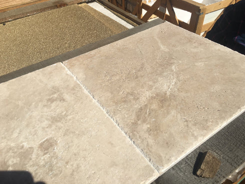 Walnut Travertine Brushed & Chiseled Floor Tile 18x18"