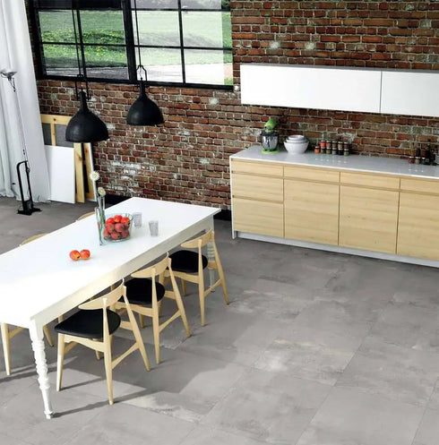 Abita Nichel Porcelain Tile, featuring a matte finish and a modern 24"x24" square design