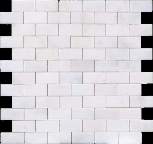 Afyon White Polished Brick Mosaic Wall and Floor Tile 1"x2"