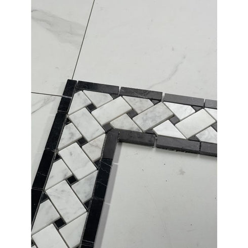 Carrara Italian White Basketweave with Black Corner Border Tile