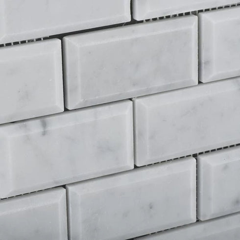 Carrara White 2" X 4" Deep-Beveled Brick Mosaic Polished