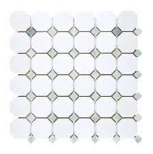Thassos White Octave w/ Green (Long Octagon) Mosaic Polished