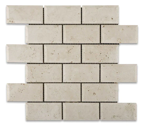 Oyster Travertine Mosaic 2" X 4" 3/8 Filled & Honed Brick Mosaic