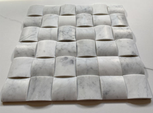 Carrara White 3-D Small-Bread Mosaic Polished