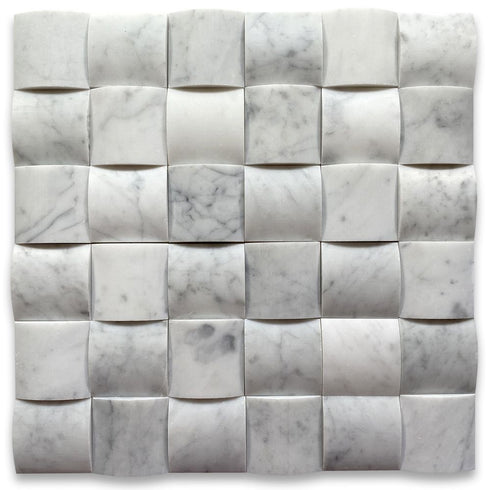 Carrara White 3-D Small-Bread Mosaic Polished