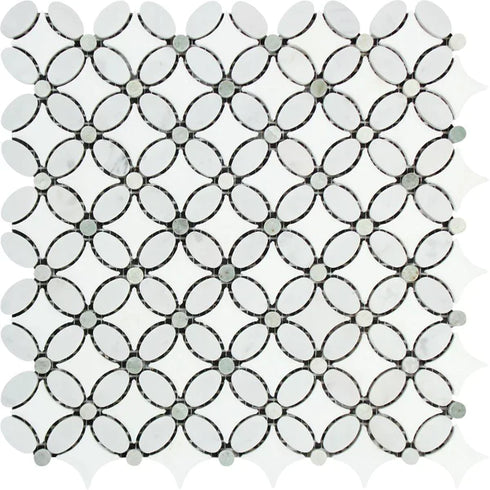 Thassos White Flower Border w / Green Polished